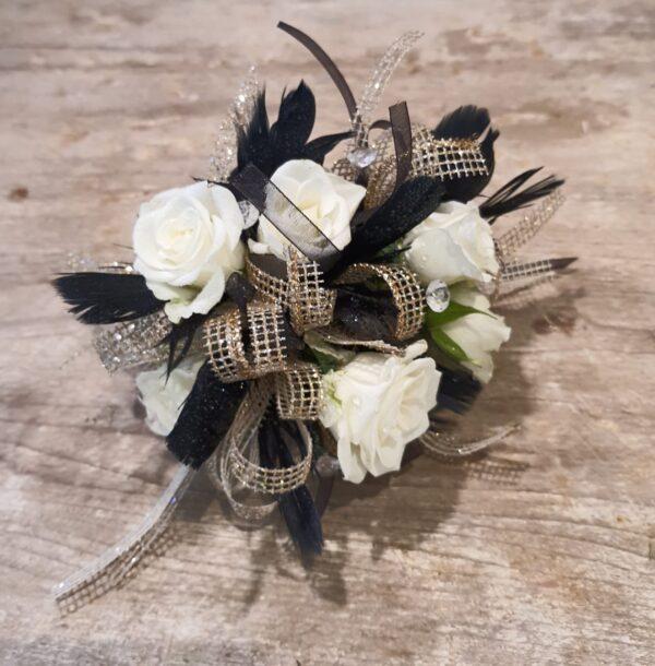 white and black corsage