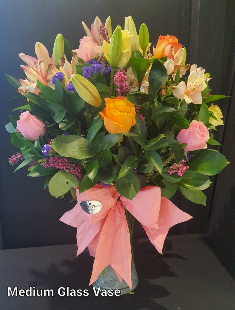A2 - Mixed Flowers and Lilies in a Glass Vase
