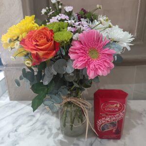 Colourful Mixed Flower & Lindt Lindor Arrangement