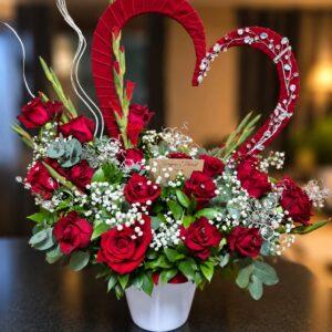 Luxury Heart Crimson Rose Arrangement