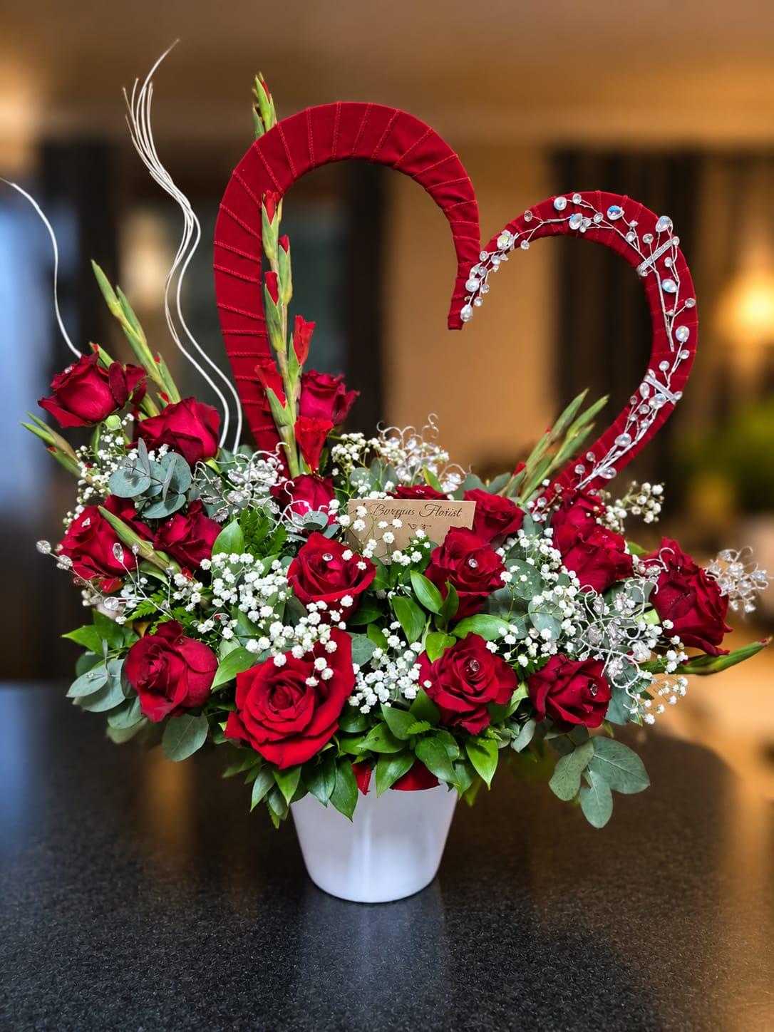 Luxury Heart Crimson Rose Arrangement